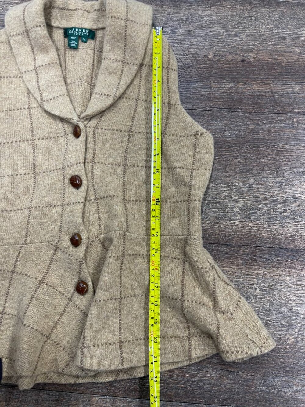 Vintage Lauren Ralph Lauren Lambswool Peplum Sweater Vest Petite Large - Picture 7 of 9